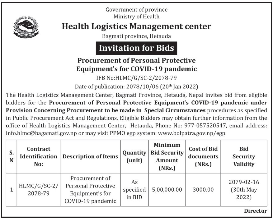 Procurement of Personal Protective Equipment's for COVID-19 pandemic