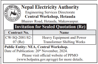 Invitation for Sealed Quotation (Re) for Heavy Equipment and Power Transformer Shifting Works