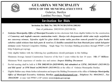 Invitation For Bids For Causeway And Asphalt Concrete Construction Work