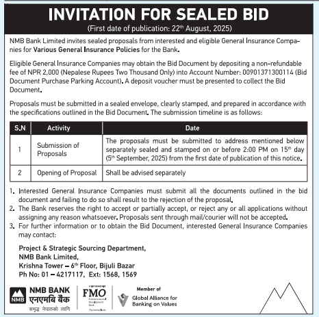 Invitation For Sealed Bid For Various General Insurance Policies