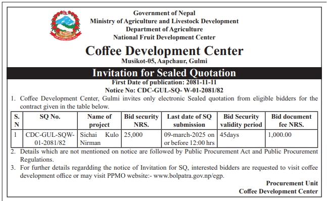 Invitation for Sealed Quotation - Sichai Kulo Nirman