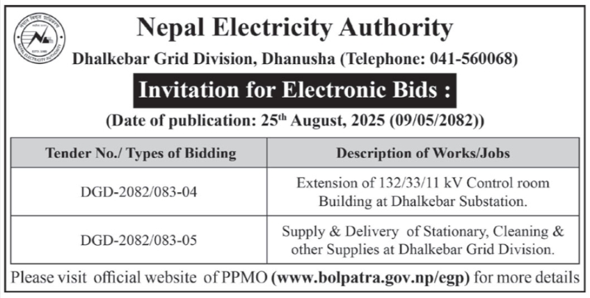 Invitation For Electronic Bids For Extension Of Control Room Building And Supply Of Stationery & Cleaning Items