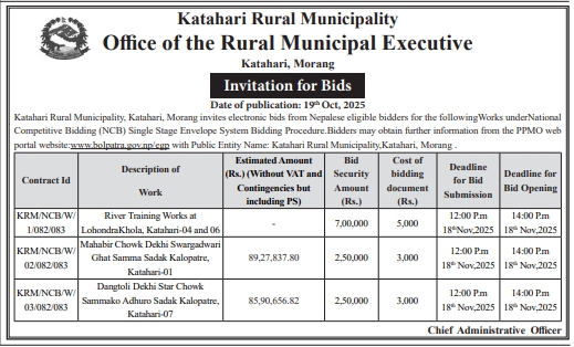 Invitation For Electronic Bids For River Training And Road Construction Works