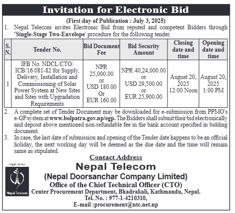 Invitation For Electronic Bid For Supply, Delivery, Installation, And Commissioning Of Solar Power System