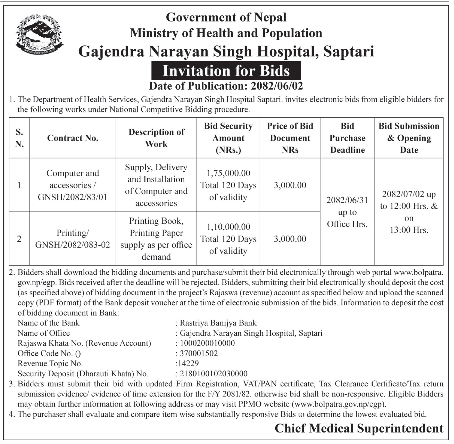 Invitation For Bid For Supply, Delivery, And Installation Of Computers And Printing Materials