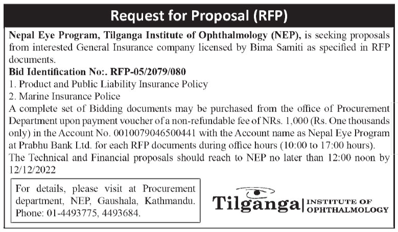 General Insurance company licensed by Bima Samiti as specified in RFP documents