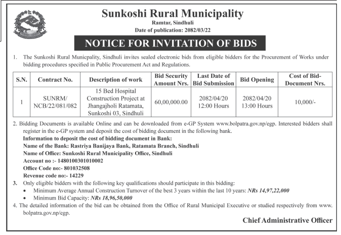 Notice For Invitation Of Bids For Construction Of 15-bed Hospital At Sunkoshi-03