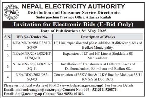 Invitation for Electronic Bids for LT  and HT Line Expansion Works, Installation of Transformers and Construction of 33KV Line and 11KV Line