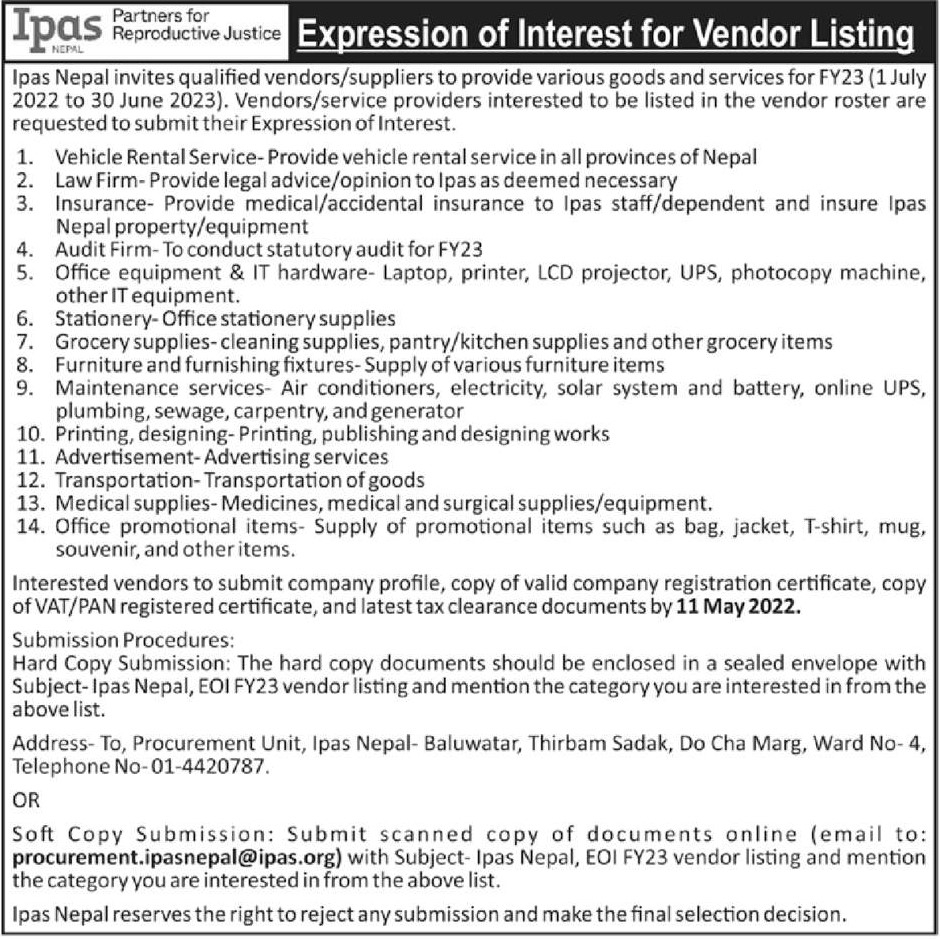 Vendor Listing