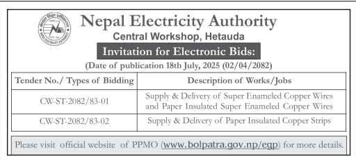 Invitation For Electronic Bids For Supply Of Copper Wires And Strips