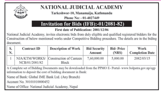 Invitation for Bids for Construction of Canteen Block