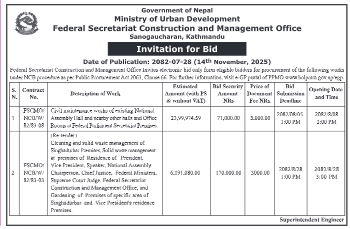 Invitation For Bid For Civil Maintenance Works And Solid Waste Management Services