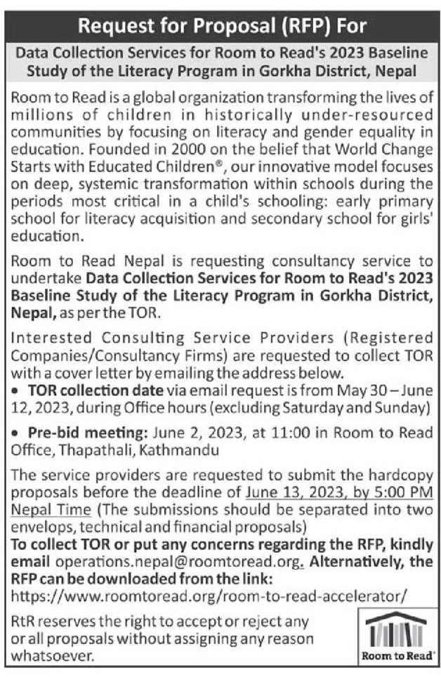 Data Collection Services for Room to Read's 2023 Baseline Study of the Literacy Program in Gorkha District, Nepal