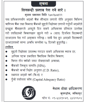 सिलबन्दी दरभाउपत्र आव्हान – मुद्दती निक्षेपमा लगानी
