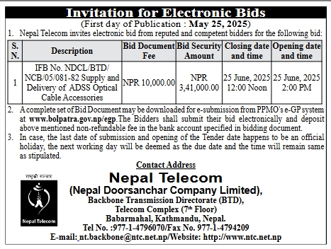 Invitation For Electronic Bids For Supply And Delivery Of ADSS Optical Cable Accessories