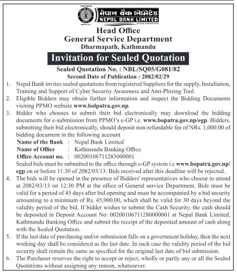 Invitation For Sealed Quotation For Cyber Security Awareness And Anti-Phishing Tool