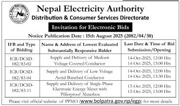 Invitation For Electronic Bids For Supply And Delivery Of Electrical Materials By Nepal Electricity Authority