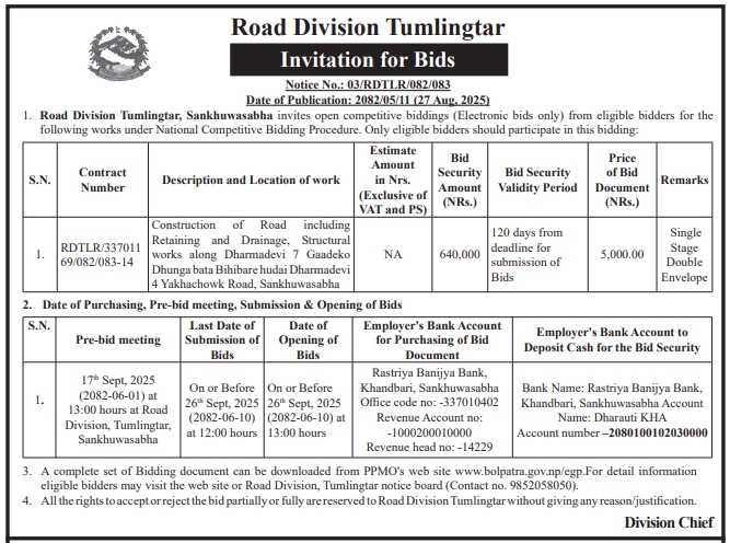 Invitation For Bid For Construction Of Road