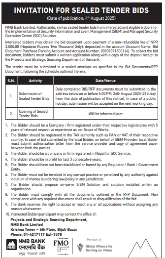Invitation For Sealed Tender Bids For Implementation Of Siem And Managed Soc Solution