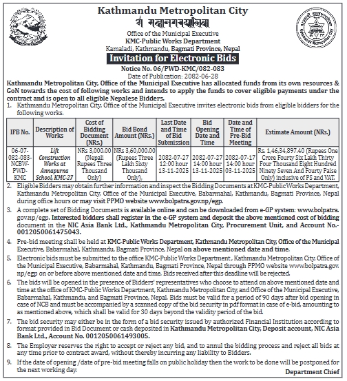 Invitation For Bid For Construction Works