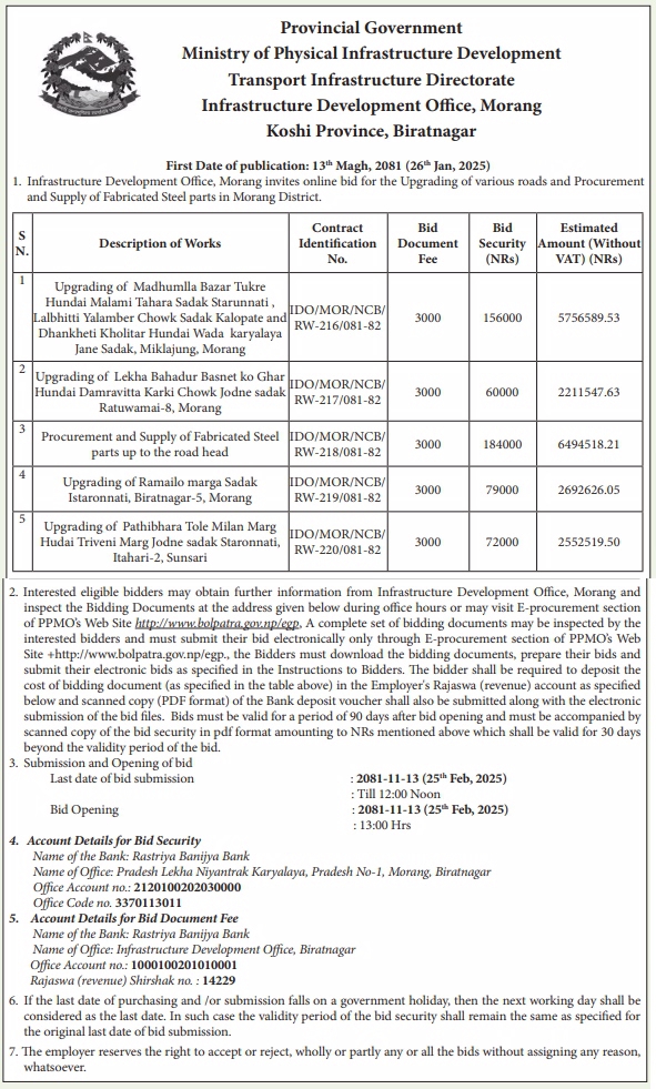 Invitation For Electronic Bids For Upgrading Works And Supply And