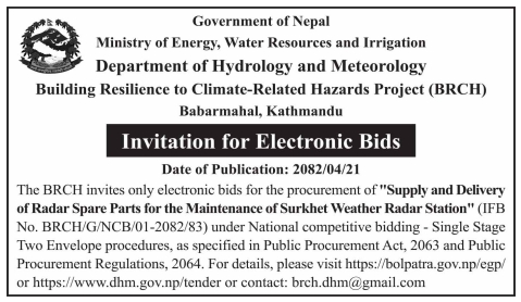 Invitation For Electronic Bids For Supply And Delivery Of Radar Spare Parts For Surkhet Weather Radar Station