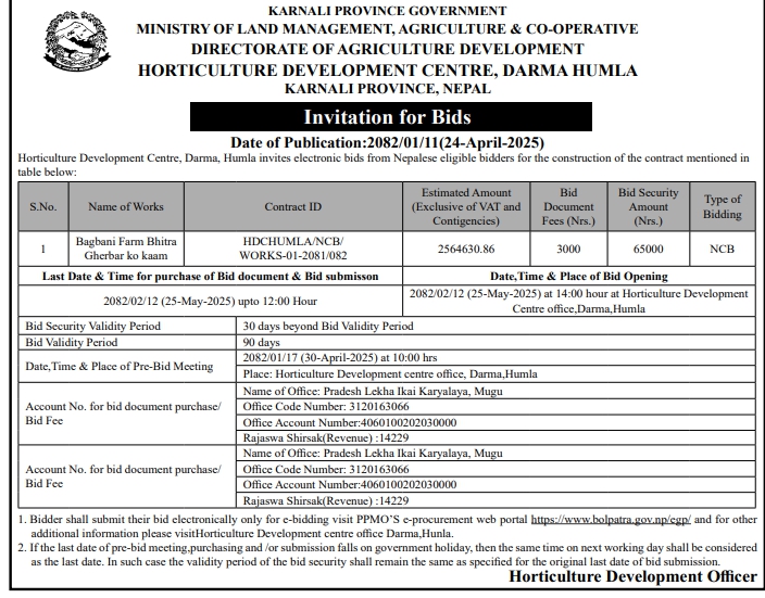 Invitation for Bids - Bagbani Farm Bhitra Gherbar ko kaam