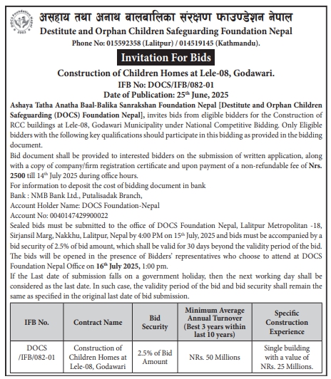 Invitation For Bids For The Construction Of Children Homes At Lele-08