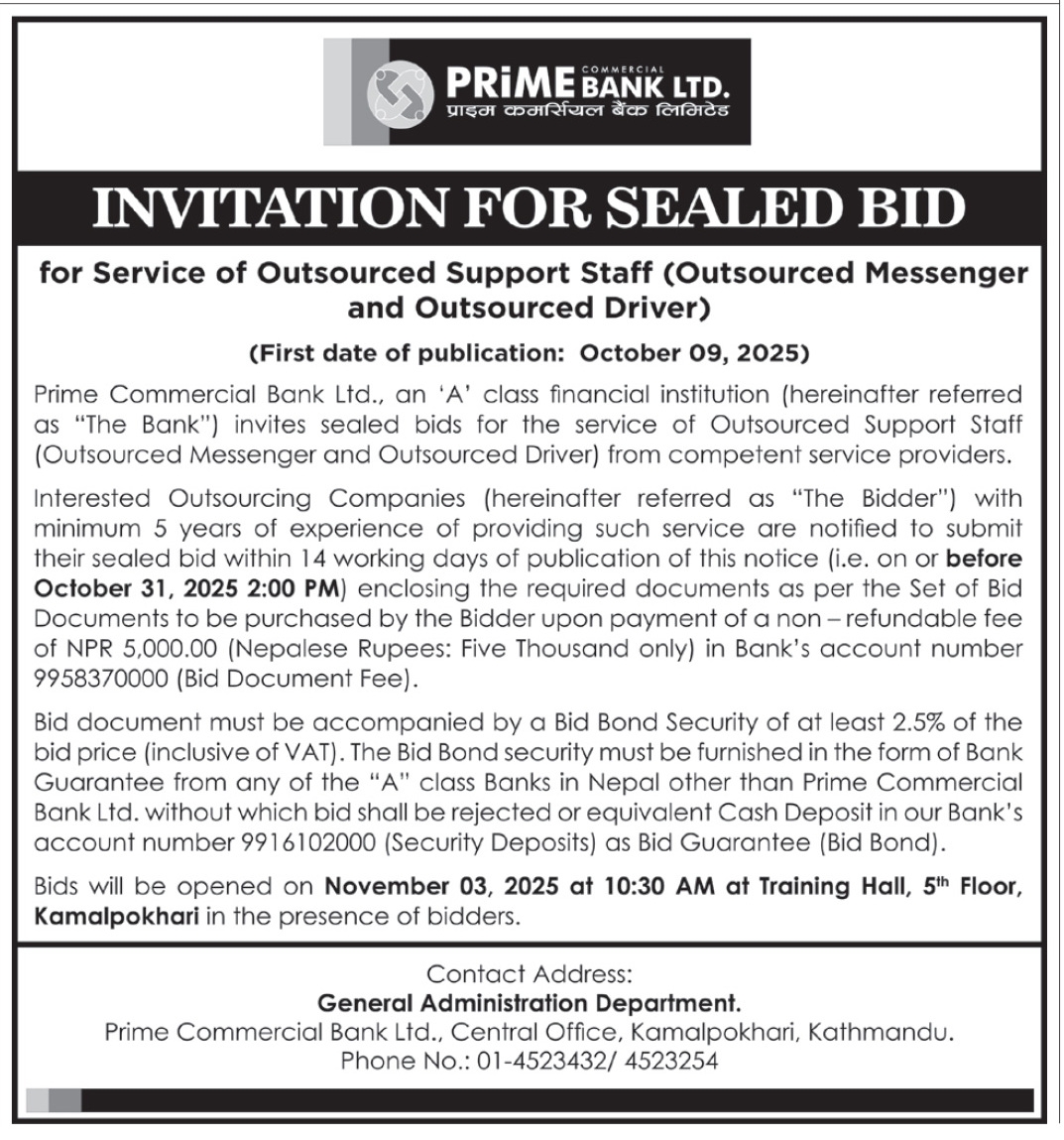 Invitation For Sealed Bids For The Service Of Outsourced Support Staff