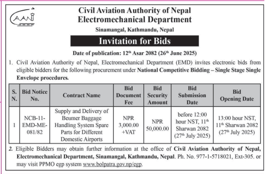 Invitation For Bids For Supply And Delivery Of Beumer Baggage Handling System Spare Parts For Domestic Airports