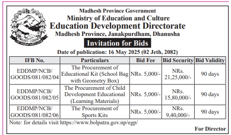 Invitation for Bids for the Procurement of Educational Kit, Sports Kit and Learning Materials