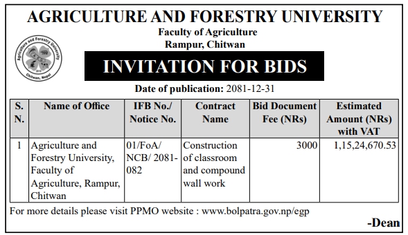 Invitation for Bids for Construction of Classroom and Compound Wall Work