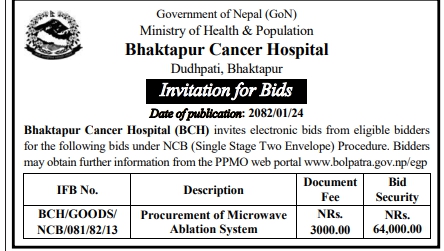 Invitation for Bids for Procurement of Microwave Ablation System