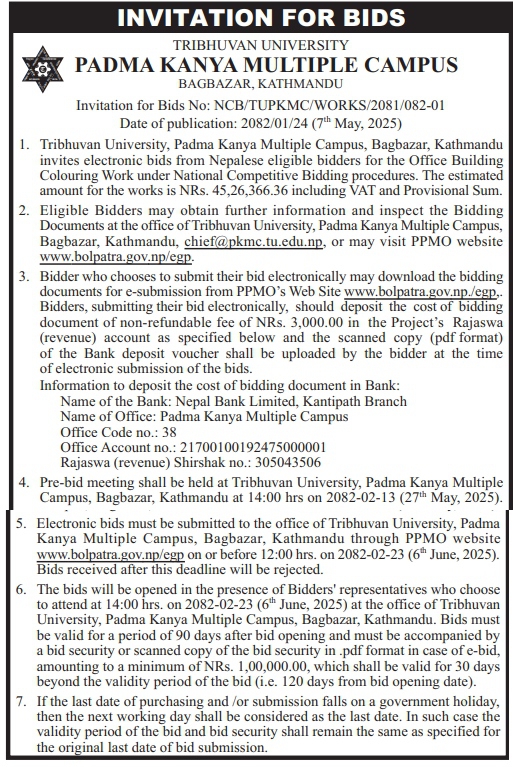 Invitation for Bids for the Office Building Coloring Work