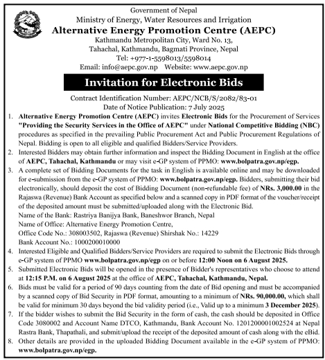 Invitation For Bids For Provision Of Security Services At Aepc