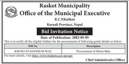 Invitation For Bids For Procurement Of Motor-bike