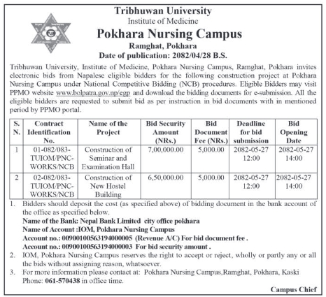 Invitation For Bids For Construction Projects (Seminar & Examination Hall; New Hostel Building)
