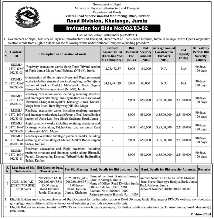 Invitation For Electronic Bids For Roadway Excavation, Rigid Pavement, And Structural Works