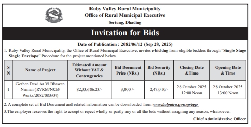 Invitation For Bid For Construction Of Gothen Devi Secondary School Building