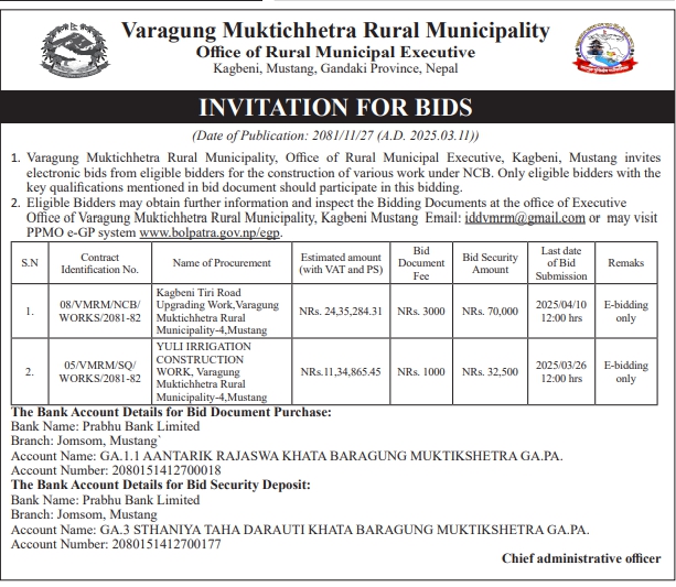 Invitation for Bids for Upgrading Works