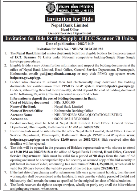 Invitation for Bids for the Supply of ECC Scanner 70 Units