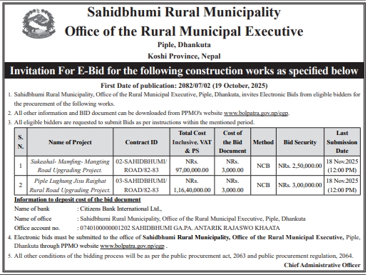 Invitation For Electronic Bids For Road Upgrading Projects