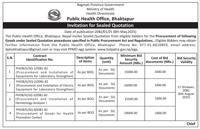 Invitation for Sealed Quotation for Procurement and Installation of Equipment for Laboratory Strengthen
