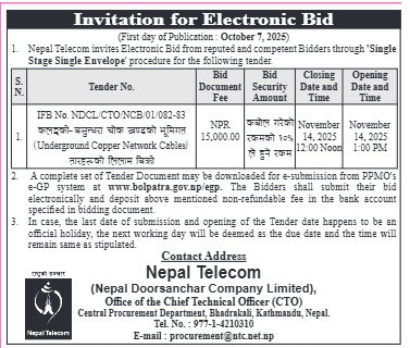Invitation For Electronic Bid For Auction Sale Of Underground Copper Network Cables