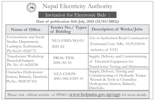 Invitation For Electronic Bids For Supply Works