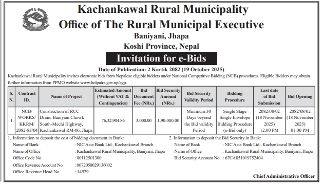 Invitation For Electronic Bids For Construction Of RCC Drain