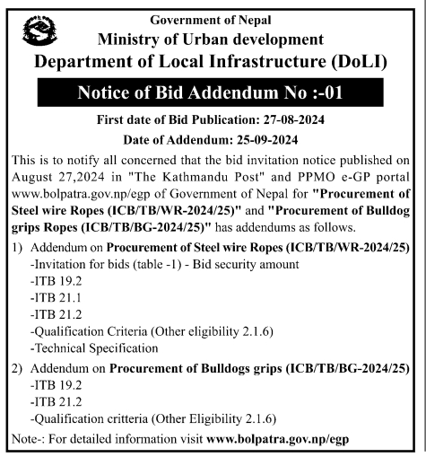 Notice of Bid Addendum