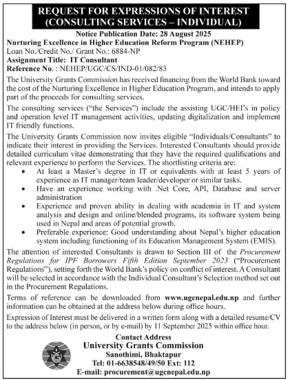 Request For Expressions Of Interest (EOI) For It Consultant