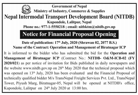 Notice for Financial Proposal Opening