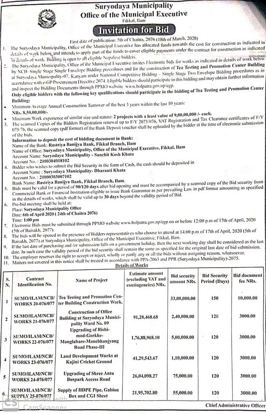 The Suryodaya Municipality - Land Development Works at Kajini Cricket Ground
